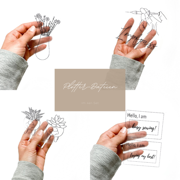 Plotter-Datei - Set aus 4 Designs | Schaf, Blumen, Impfpass & Hello, I am